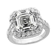 Halo Round & Asscher Echt Diamond Ring Voor Dames 14K Witgoud 6,50 Karaat