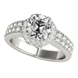 Halo Round & Cushion Old Cut Echt Diamond Ring Pave Set 5,75 Karaat