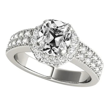 Halo Round & Cushion Old Cut Echt Diamond Ring Pave Set 5,75 Karaat