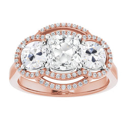 Halo Ring met Ronde & Kussen Oud Geslepen Natuurlijke uit de aarde gewonnen Diamant, Prong Gezet, 11.50 Karaat