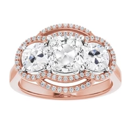 Halo Round & Cushion Old Cut Echt Diamond Ring Prong Set 11.50 Karaat