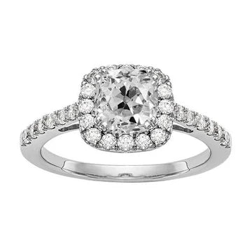 Halo Round & Cushion Old Mine Cut Echt Diamond Ring 4 Karaat Goud