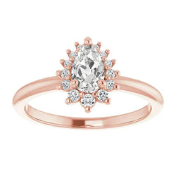 Halo Round & Pear Old Mine Cut Echt Diamond Ring 3,25 Karaat Roségoud