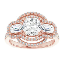Halo Smaragd & Kussen Oud Slijpsel Natuurlijke uit de aarde gewonnen Diamanten Ring Prong Gezet 11.50 Karaat