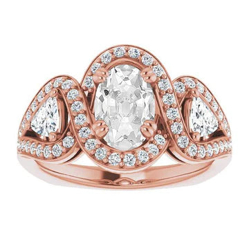 Halo Trillion & Oval Old Miner Echt Diamond Ring Prong Set 9,75 Karaat