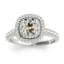 Halo Trouwring Met Accenten Ronde Oud geslepen Echt Diamant 5 Karaat