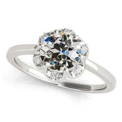 Halo Trouwring Rond Oud Europees Geslepen uit de aarde gewonnen Diamant 14K Goud 3 Karaat