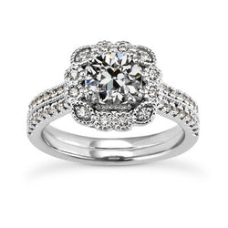 Halo Trouwringenset Rond Old Mine Cut Natuurlijke uit de a aarde gewonnen Diamant Bloem Stijl 5 Karaat
