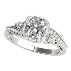 Halo Verlovingsring Kussen Oude Mijnwerker Natuurlijke uit de aarde gewonnen Diamant 8 Karaat Milgrain Band