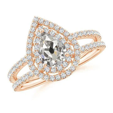 Halo Verlovingsring Peer Oude Mijn Echt Diamant 2,50 Karaat Grote Kotelet