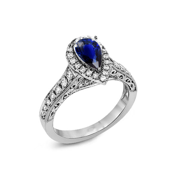 Halo Peer Geslepen Ceylon Saffier Ring Antieke Stijl Diamanten