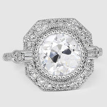 Afbeelding in Gallery-weergave laden, Halo Ring Baguette &amp; Ronde Oude Mijn Geslepen Echt Diamanten 3,75 Karaat Milgrain
