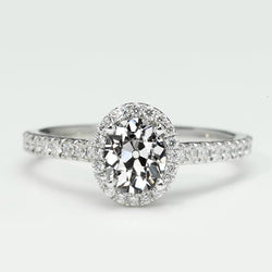 Halo ring met accenten, rond & ovaal, Old Mine Cut, echte natuurlijke uit de aarde gewonnen diamant, 3.50 karaat