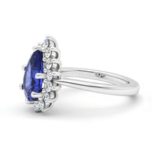 Afbeelding in Gallery-weergave laden, Halo Ring Sterstijl Peer Ceylon Saffier &amp; Diamanten 3,50 Karaat
