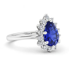 Afbeelding in Gallery-weergave laden, Halo Ring Sterstijl Peer Ceylon Saffier &amp; Diamanten 3,50 Karaat
