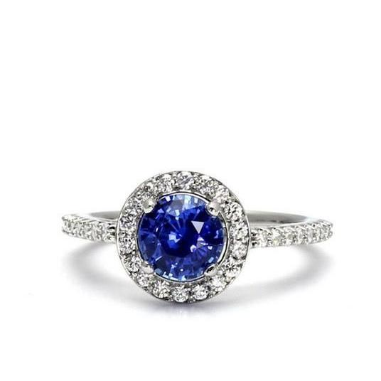 Halo Rond Ceylon Saffier Diamant Ring Wit Goud 14K