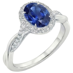 Witte Natuurlijke uit de aarde gewonnen Diamanten Halo Ring Blauwe Saffier Gedraaide Schacht 5 Karaat