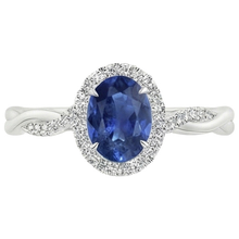 Afbeelding in Gallery-weergave laden, Witte Natuurlijke uit de aarde gewonnen Diamanten Halo Ring Blauwe Saffier Gedraaide Schacht 5 Karaat
