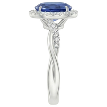 Afbeelding in Gallery-weergave laden, Witte Natuurlijke uit de aarde gewonnen Diamanten Halo Ring Blauwe Saffier Gedraaide Schacht 5 Karaat
