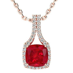 Hanger Ketting Kussen Robijn Met Ronde Natuurlijke uit de aarde gewonnen Diamanten 11.00 Ct.
