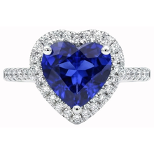 Afbeelding in Gallery-weergave laden, Hart Ceylon Sapphire Ronde Diamanten Ring 4 Kt Wit Goud 14K

