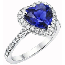 Afbeelding in Gallery-weergave laden, Hart Ceylon Sapphire Ronde Diamanten Ring 4 Kt Wit Goud 14K
