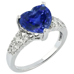 Hart Ceylon Blauwe Saffier Ring Met IGI GECERTIFICEERDE Diamanten 7 Karaat Goud 14K