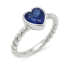 Afbeelding in Gallery-weergave laden, Hart Solitaire Blauwe Saffier Ring Bezel Set 1,50 Karaat Touw Stijl
