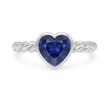 Afbeelding in Gallery-weergave laden, Hart Solitaire Blauwe Saffier Ring Bezel Set 1,50 Karaat Touw Stijl
