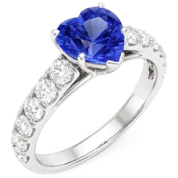 Hart Solitaire Ring met natuurlijke blauwe saffier en Natuurlijke echte diamant ( niet in het laboratorium gekweekt )en accenten 3,50 karaat