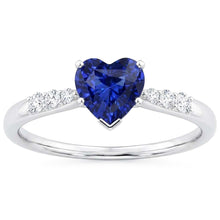 Afbeelding in Gallery-weergave laden, Hart edelsteen blauwe saffier Natuurlijke echte diamant ( niet in het laboratorium gekweekt )en ring 2 karaat goud 14K sieraden
