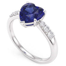 Afbeelding in Gallery-weergave laden, Hart edelsteen blauwe saffier Natuurlijke echte diamant ( niet in het laboratorium gekweekt )en ring 2 karaat goud 14K sieraden
