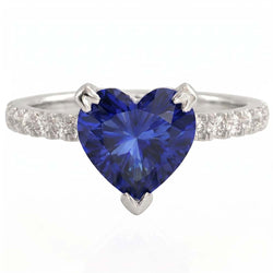 Hart en rond geslepen 2.30 ct blauwe saffier Natuurlijke echte diamanten ( niet in een laboratorium gekweekt ) ring wit goud 14k
