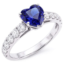 Afbeelding in Gallery-weergave laden, Hart saffier edelsteen ring &amp; dubbele pave Natuurlijke echte diamant ( niet in het laboratorium gekweekt ) accenten 3,50 karaat
