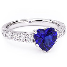 Afbeelding in Gallery-weergave laden, Hart saffier edelsteen ring &amp; dubbele pave Natuurlijke echte diamant ( niet in het laboratorium gekweekt ) accenten 3,50 karaat
