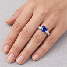 Afbeelding in Gallery-weergave laden, Hart saffier edelsteen ring &amp; dubbele pave Natuurlijke echte diamant ( niet in het laboratorium gekweekt ) accenten 3,50 karaat
