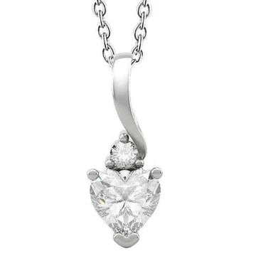 Hart En Ronde Echt Diamanten Hanger Ketting 1,75 Ct. Wit Goud 14K