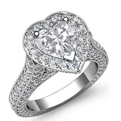 Hart En Ronde Echt Diamanten Verlovingsring 6.45 Ct Halo Sieraden