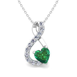 Hartvorm Groene Smaragd & Ronde Diamanten Hanger Ketting 5.70 Ct.
