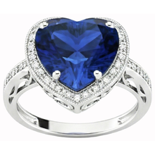 Afbeelding in Gallery-weergave laden, Hartvormige Sri Lanka Blauwe Saffier &amp; Natuurlijke uit de aarde gewonnen Diamanten Ring 7.76 Karaat WG 14K
