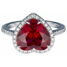 Afbeelding in Gallery-weergave laden, Hartvormige robijn en accenten Natuurlijke echte diamanten ( niet in een laboratorium gekweekt ) ring wit goud 14K 5.35 Ct
