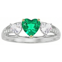 Afbeelding in Gallery-weergave laden, Fijne Smaragd Gekleurde Steen Ring 1-karaat Tweekleurig 14K Goud – hoekaanzicht
