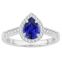 Edelsteen Ring 14K Witgoud – Royal Blue Saffier Peervormig 1,50