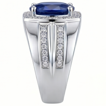 Afbeelding in Gallery-weergave laden, Heren Halo Ring 4 Karaat Ovale Diamant &amp; Blauwe Saffier Sieraden 14K Goud
