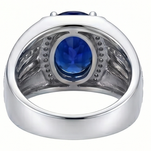 Afbeelding in Gallery-weergave laden, Heren Halo Ring 4 Karaat Ovale Diamant &amp; Blauwe Saffier Sieraden 14K Goud
