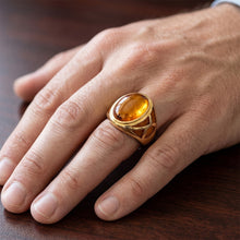 Afbeelding in Gallery-weergave laden, Heren Puur Cabochon Citrien Edelsteen Ring 10 karaat

