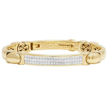 Heren 3.30 Karaat Prinses Geslepen Echt Diamanten Armband Geel Goud 14K