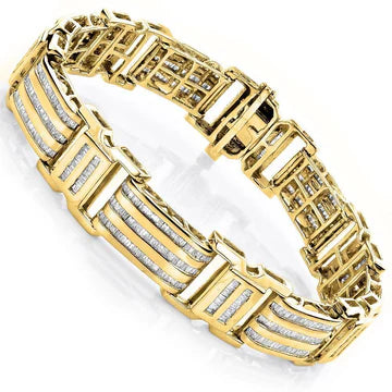 Heren Armband 9.10 Karaat Bezel Set Baguette Echt Diamant Geel Goud 14K