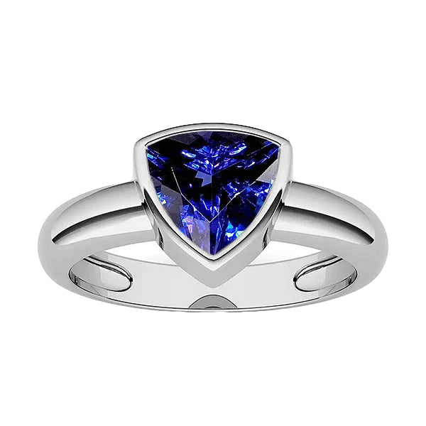 Heren Edelsteen Ring Solitaire Triljoen Bezel Set Ceylon Sapphire