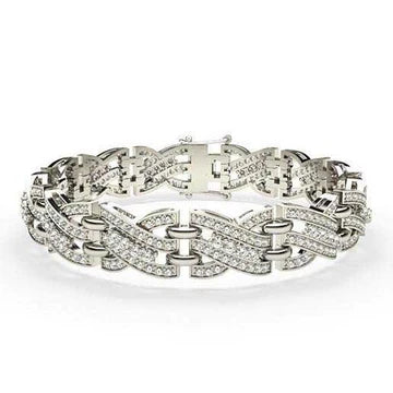 Heren Schakel Armband Rond Geslepen 10,70 Karaat Echt Diamanten Wit Goud 14K